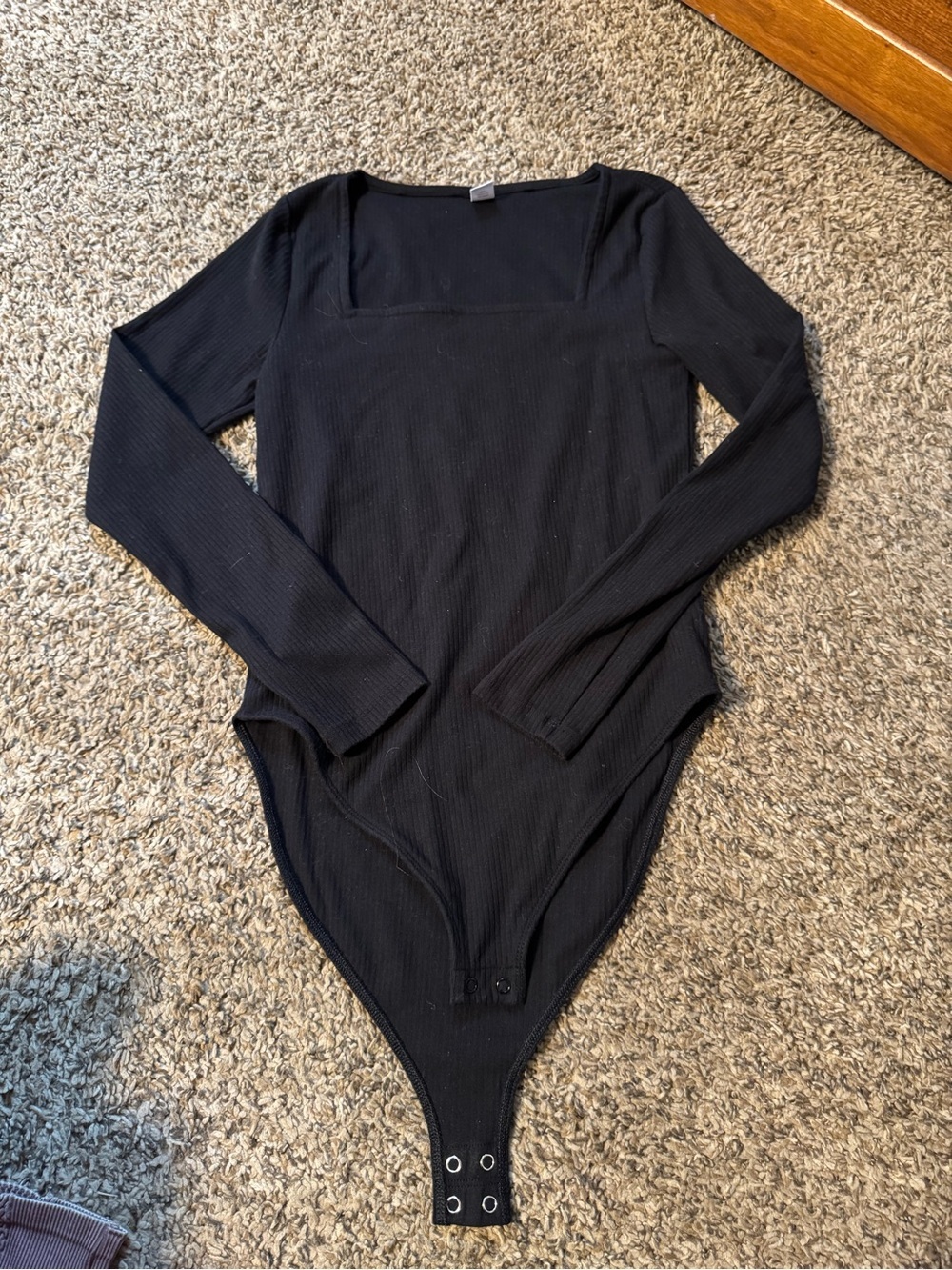 Old Navy Black Ribbed Long-Sleeve Square-Neck Bodysuit